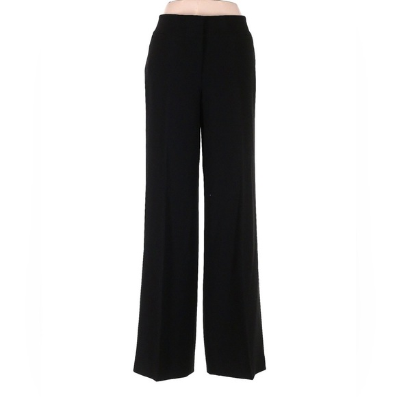 Ann Taylor Black Design Flat Front Wide Leg Dress Pants Size 10 Side Zip Career - Picture 1 of 10